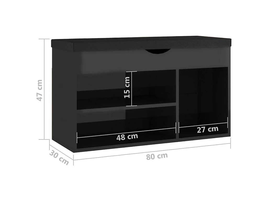 Panca per scarpe e cuscino Nero lucido 80x30x47 cm Truciolare