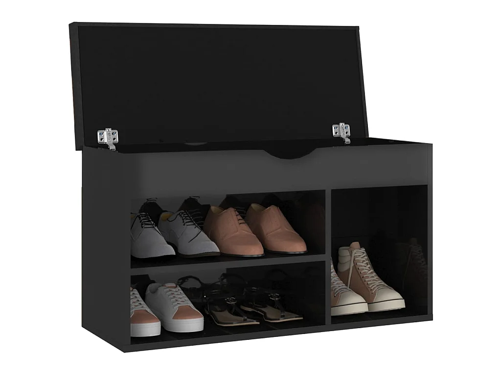 Banc à chaussures et coussin Noir brillant 80x30x47cm Aggloméré