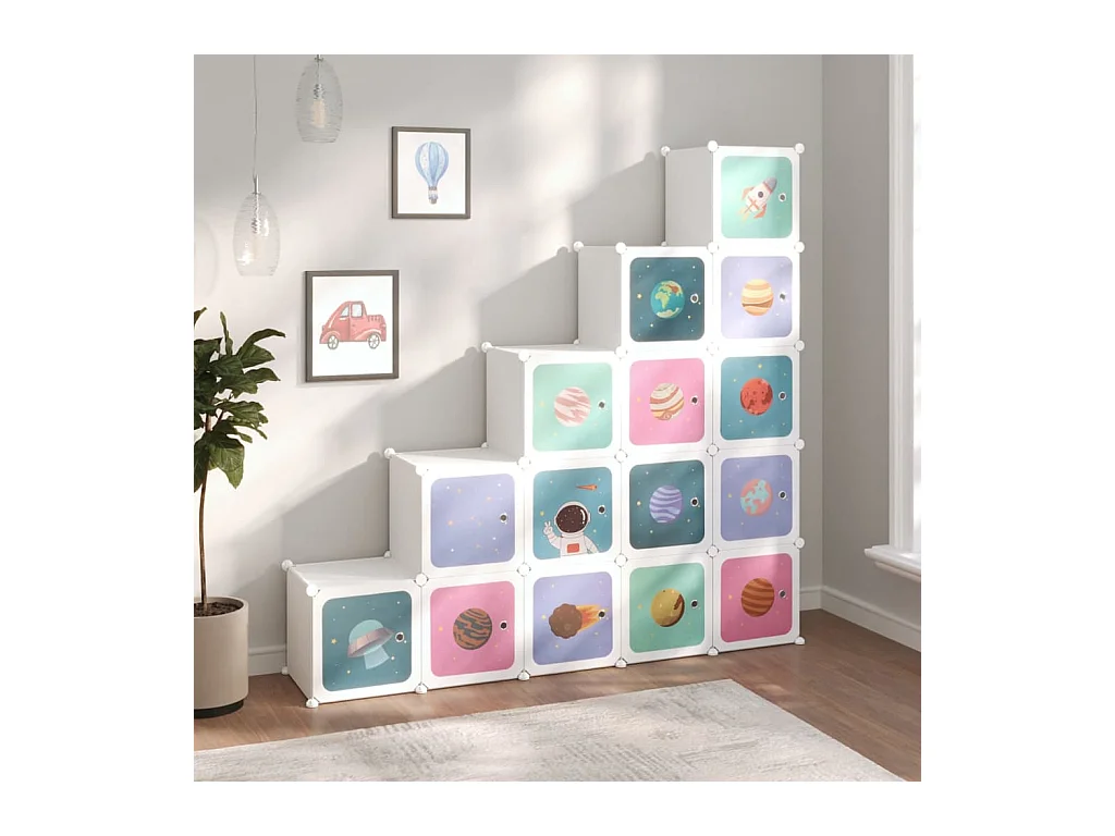 Armoire de rangement pour enfants avec 15 cubes Blanc PP