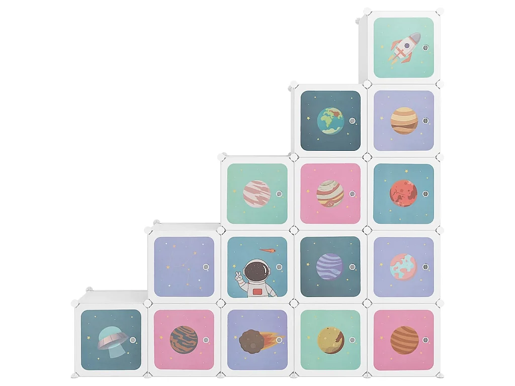 Mobile portaoggetti per bambini con 15 cubi Bianco PP