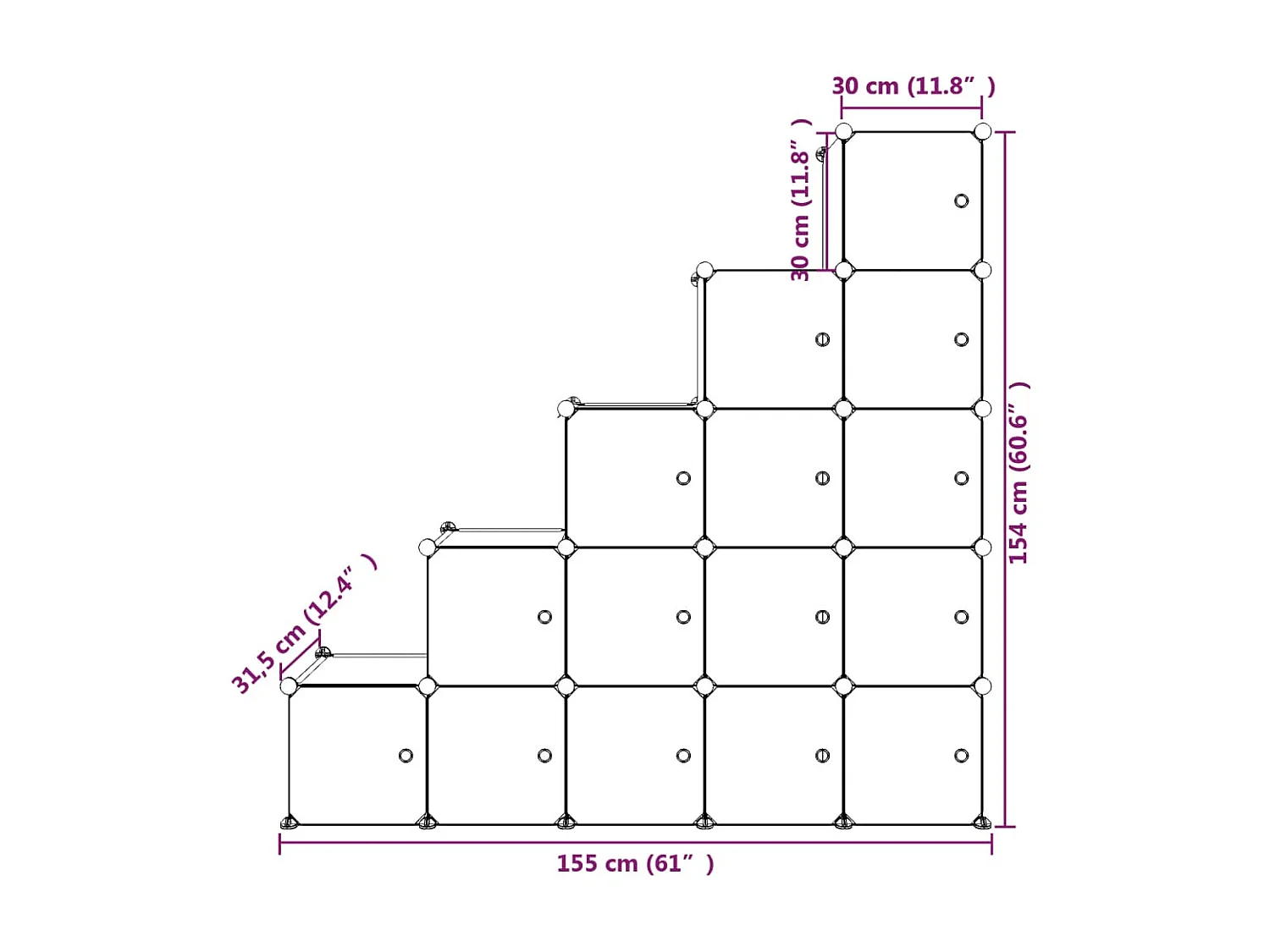 Mobile portaoggetti per bambini con 15 cubi Bianco PP