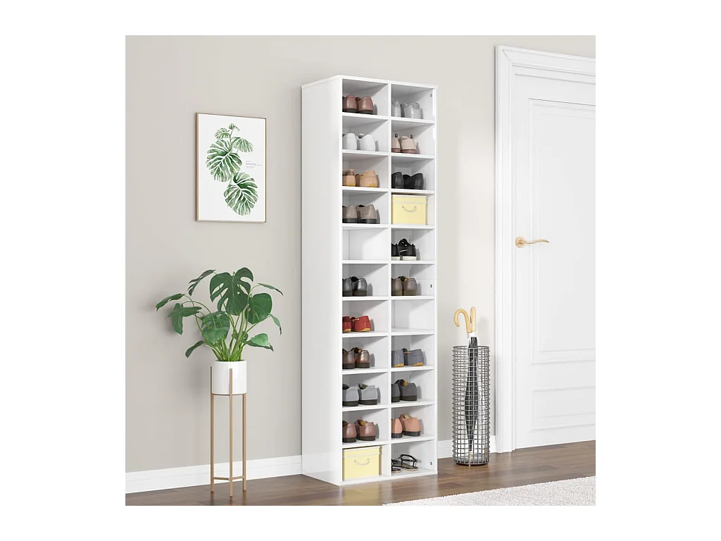 Armoire à chaussures blanc brillant 54x34x183cm bois ingénierie