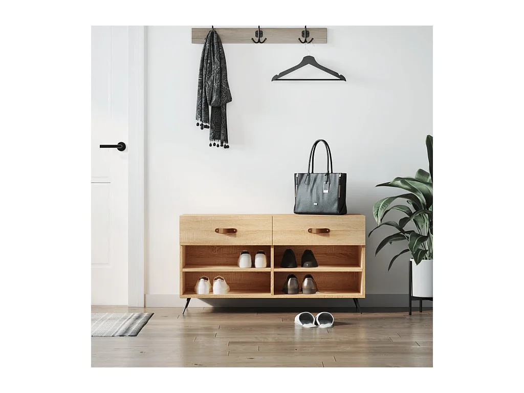 Schuhbank aus Sonoma-Eiche, 102 x 35 x 55 cm, Holzwerkstoff