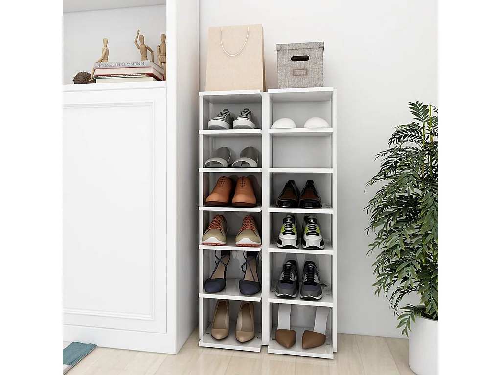 Armários para sapatos 2 unidades branco brilhante 27,5x27x102 cm