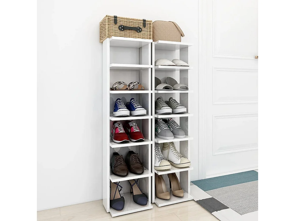 Armários para sapatos 2 unidades branco brilhante 27,5x27x102 cm