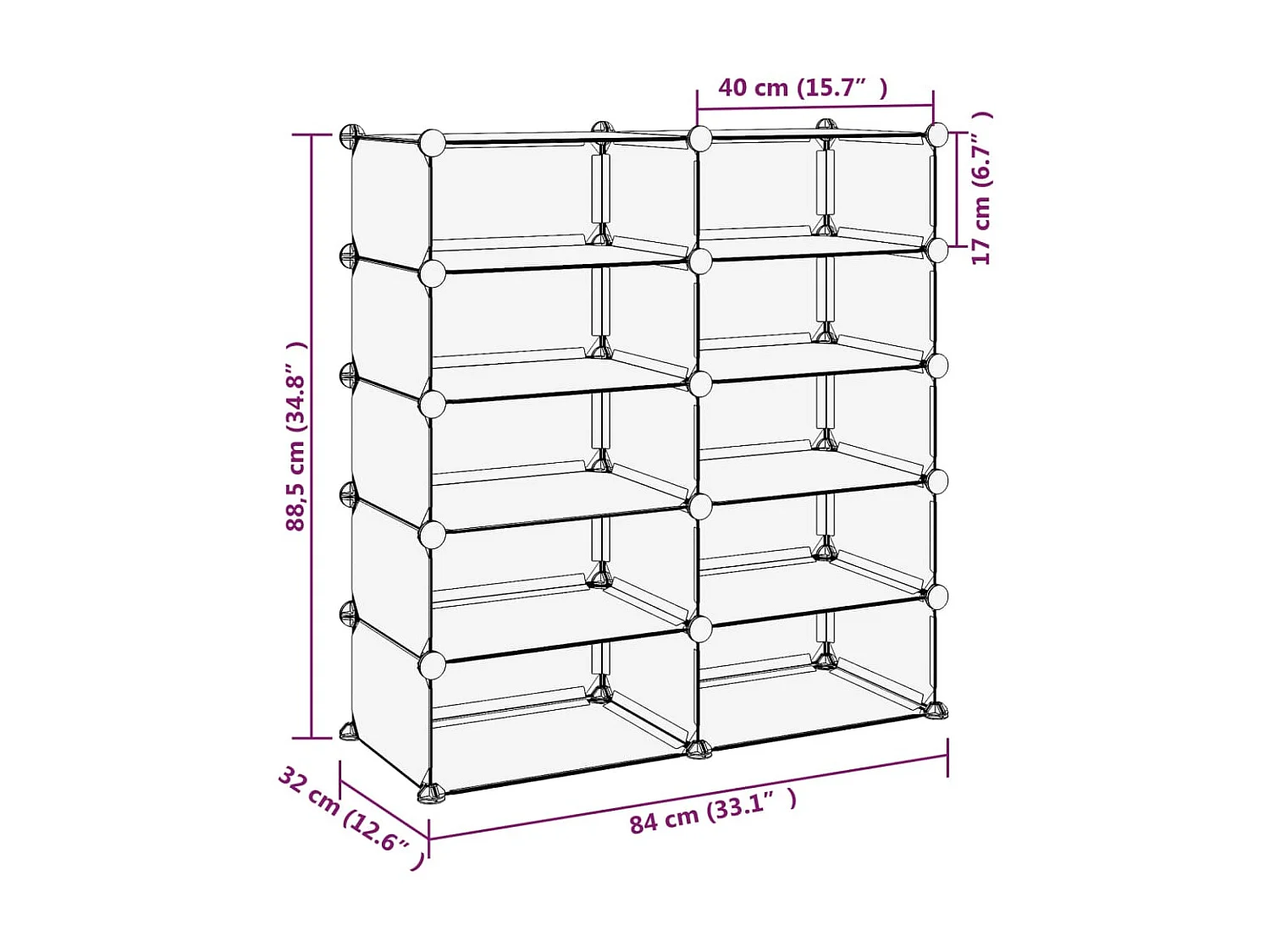 schoenenrek Transparant 84x32x88,5 cm PP