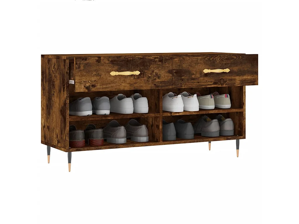 Banc à chaussures chêne fumé 102x35x55 cm bois d'ingénierie