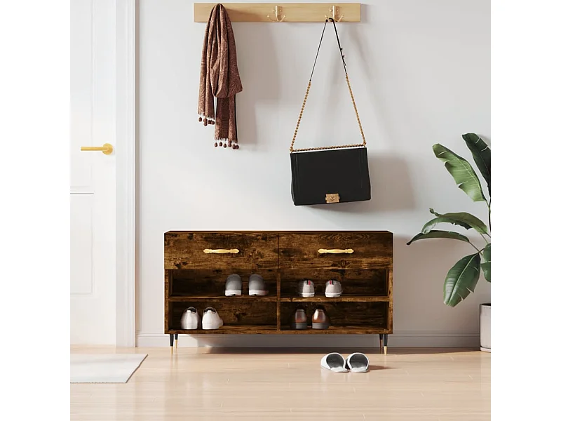 Banc à chaussures chêne fumé 102x35x55 cm bois d'ingénierie