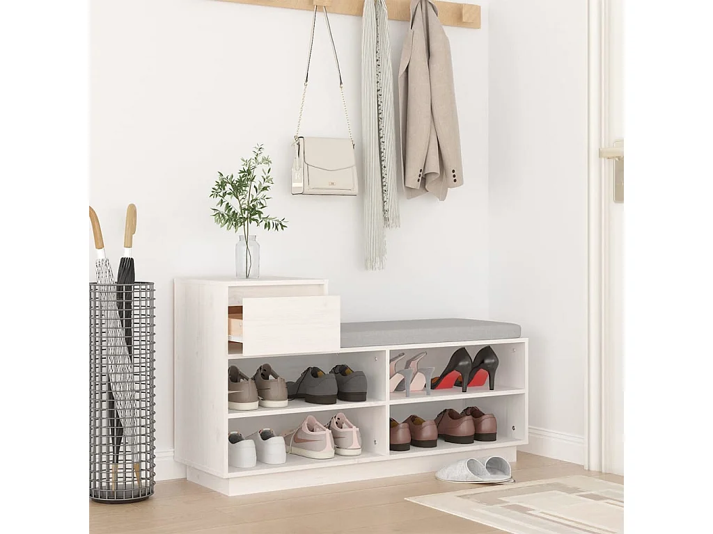 Armoire à chaussures Blanc 110x34x61 cm Bois de pin massif