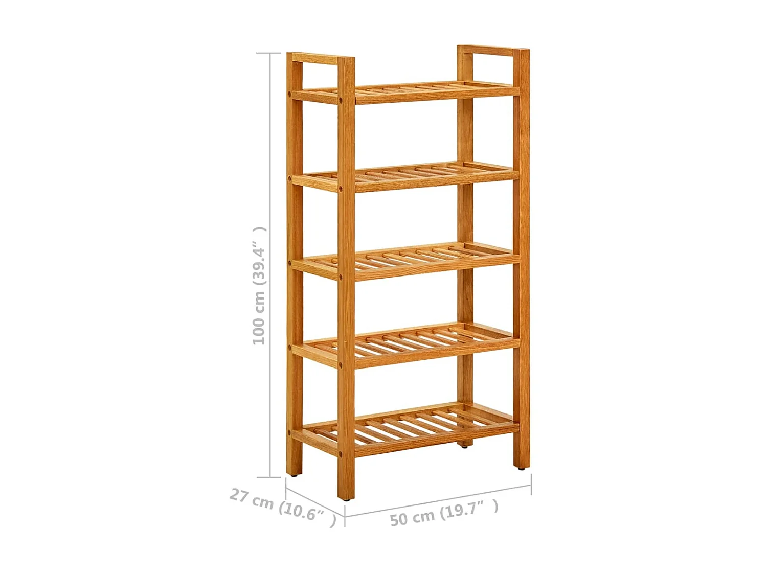 étagère à chaussures à 5 niveaux 50x27x100 cm Chêne massif
