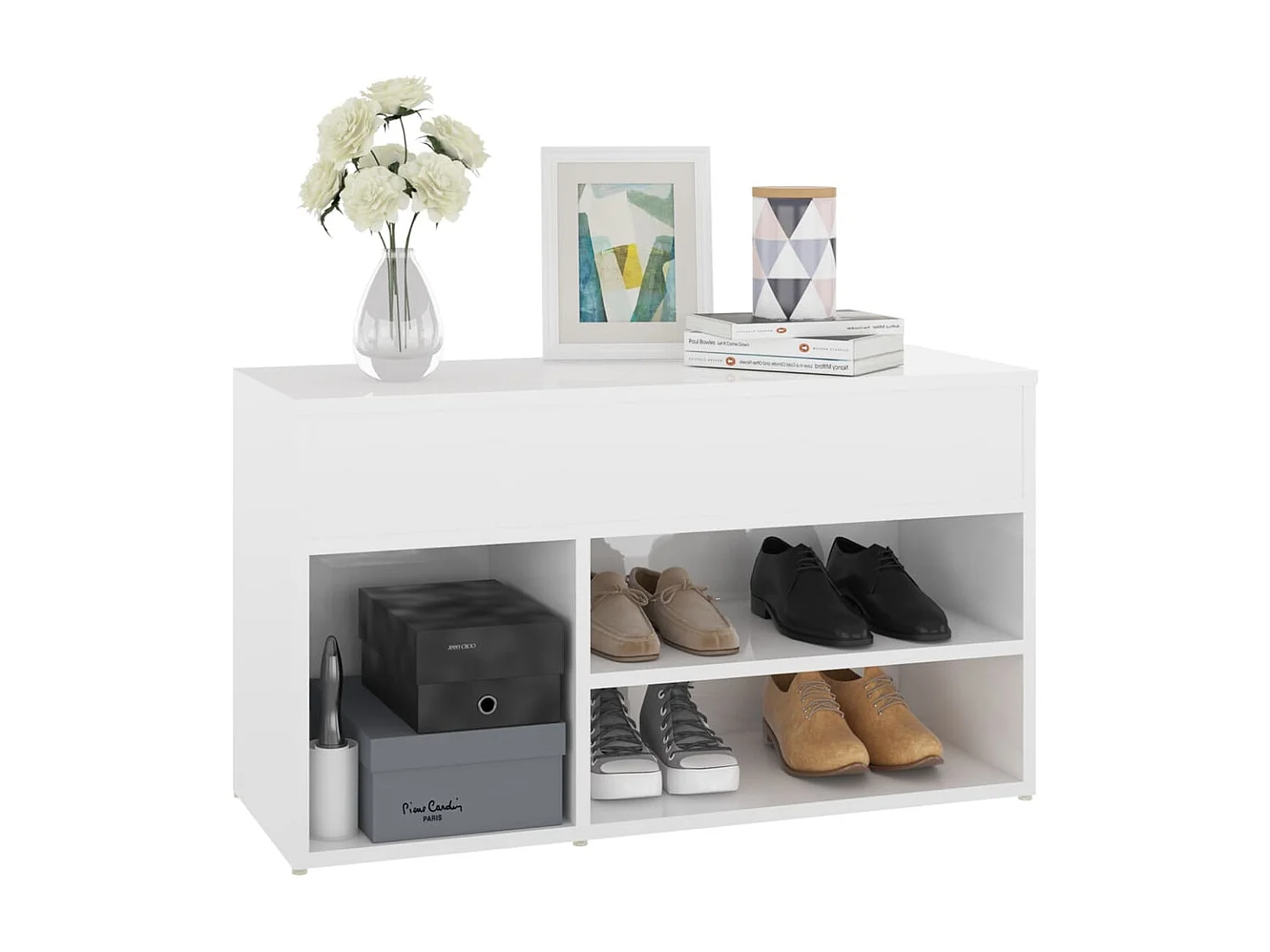 Banco zapatero Aglomerado blanco brillo 80x30x45 cm