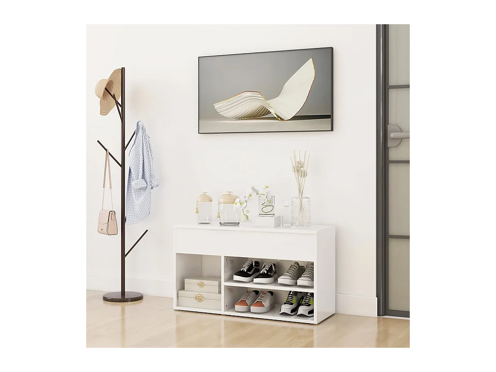 Banc à chaussures Blanc brillant 80x30x45 cm Aggloméré