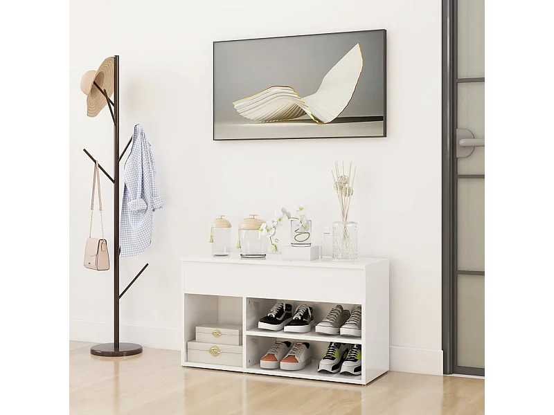 Banc à chaussures Blanc brillant 80x30x45 cm Aggloméré