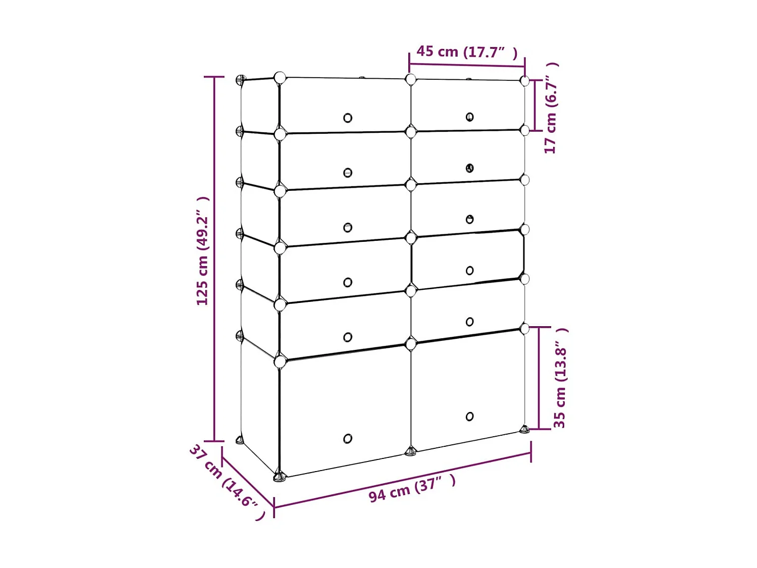 schoenenrek Zwart 94x37x125 cm PP