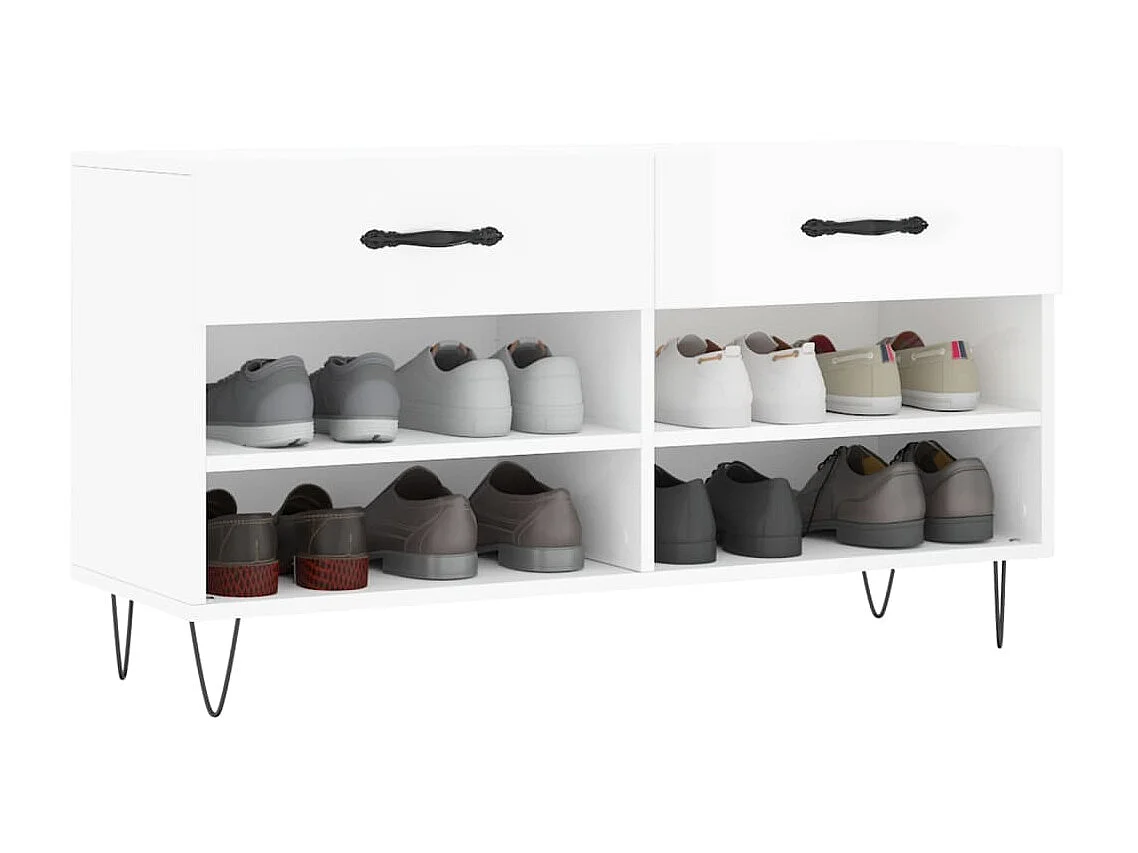 Banco zapatero blanco brillo 102x35x55 cm de madera contrachapada