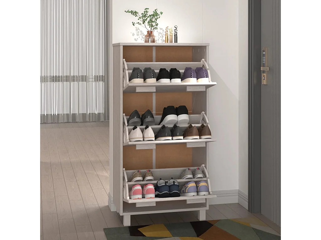 HAMAR Zapatero Blanco 59,5x35x117 cm Madera de pino