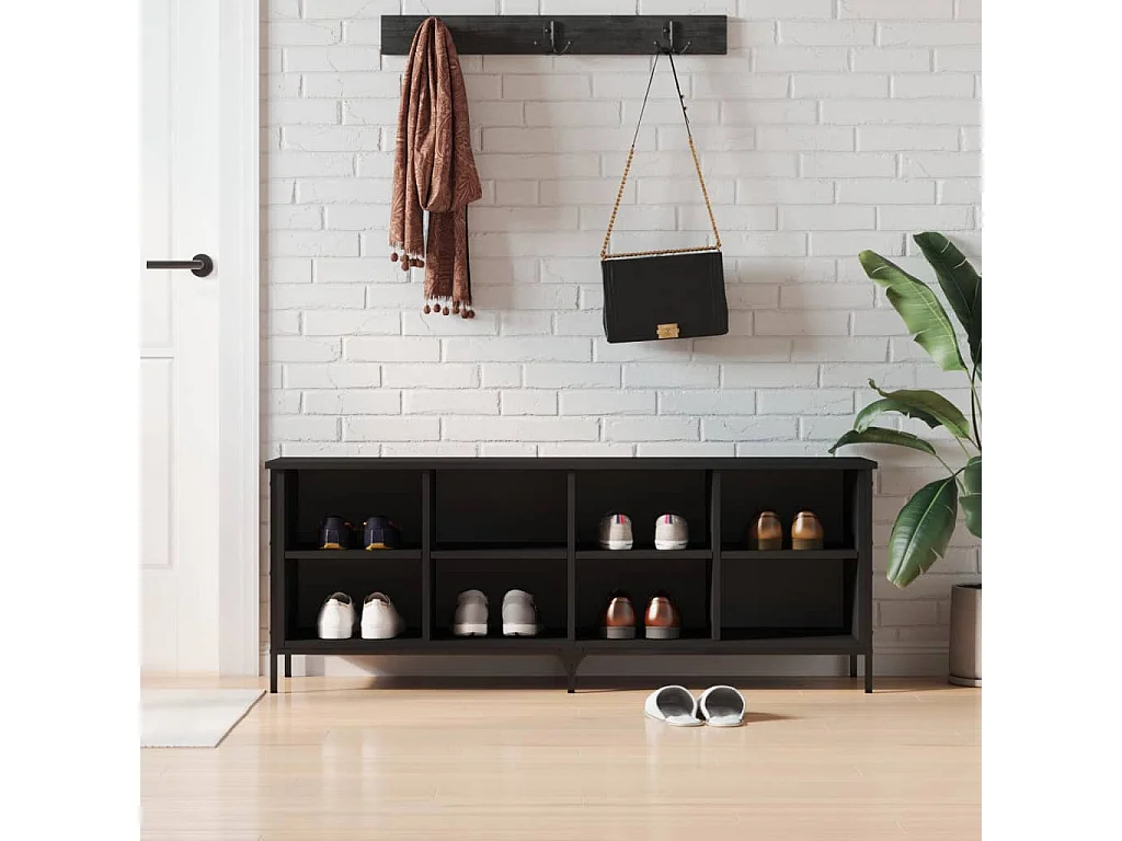 Schoenenkast zwart 131x35x50 cm samengesteld hout