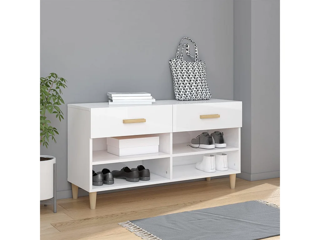 Schuhschrank, glänzend weiß, 102 x 35 x 55 cm, Holzwerkstoff