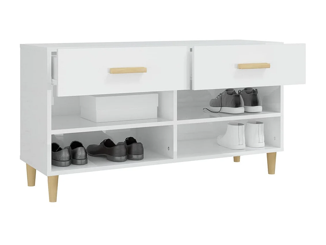 Schuhschrank, glänzend weiß, 102 x 35 x 55 cm, Holzwerkstoff