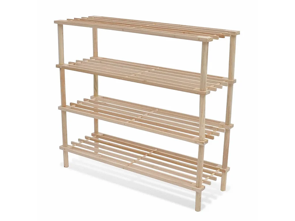 Schoenenrek met 4 planken, 2 stuks massief dennenhout
