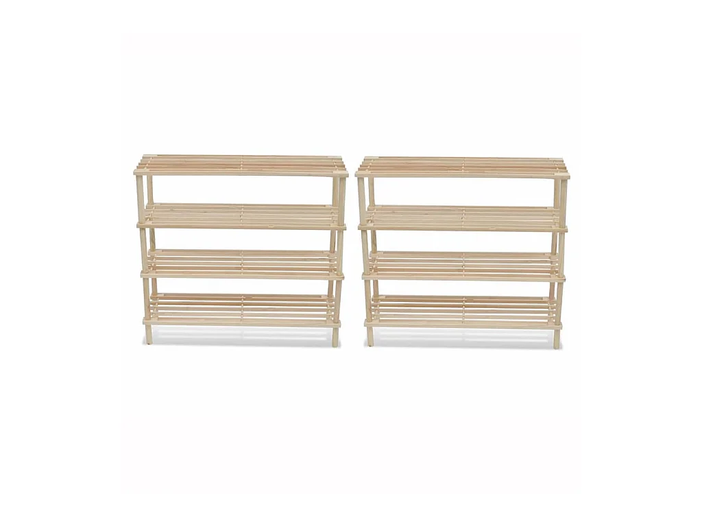 Range-chaussures à 4 étagères 2 pcs Bois de sapin solide
