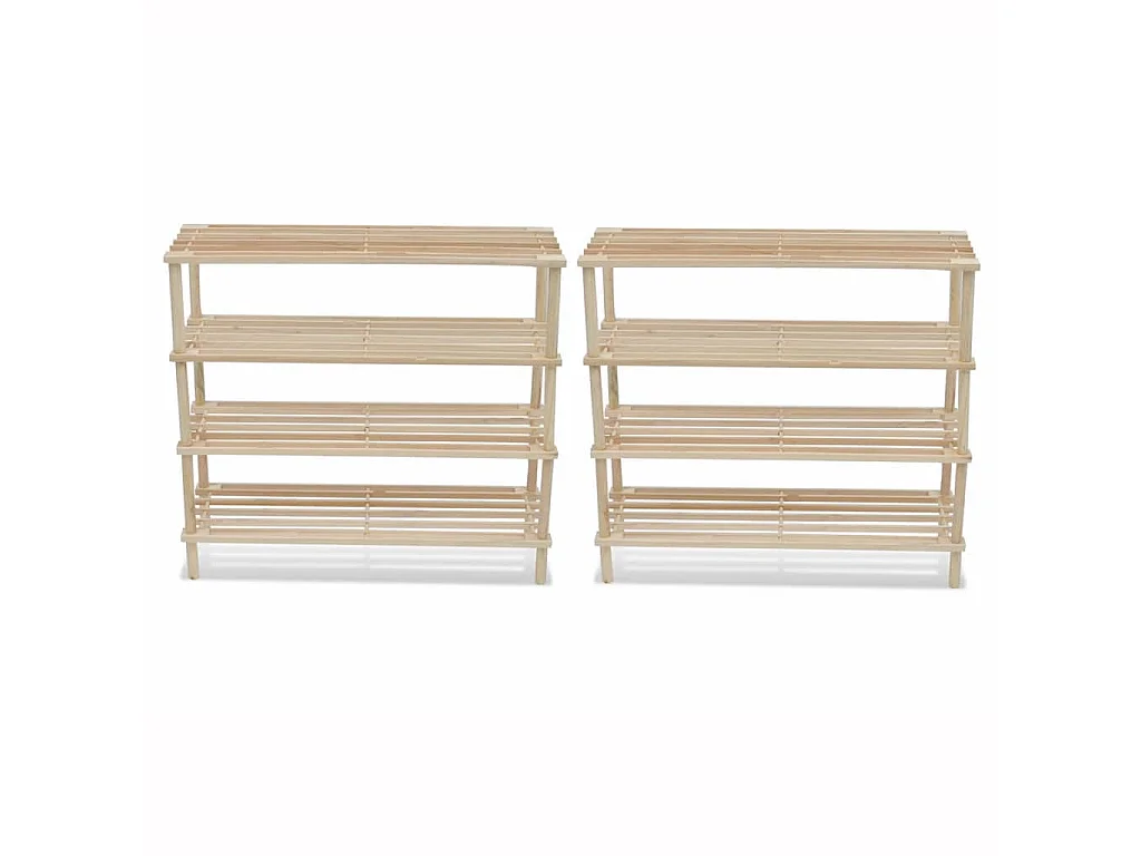 Range-chaussures à 4 étagères 2 pcs Bois de sapin solide