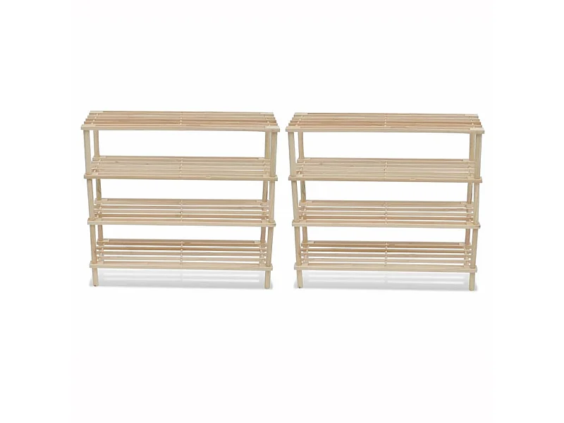 Schoenenrek met 4 planken, 2 stuks massief dennenhout