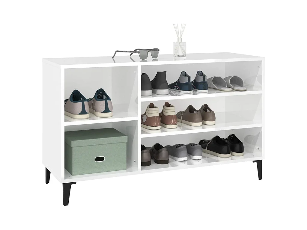 Armoire à chaussure Blanc brillant 102x36x60 cm Bois ingénierie