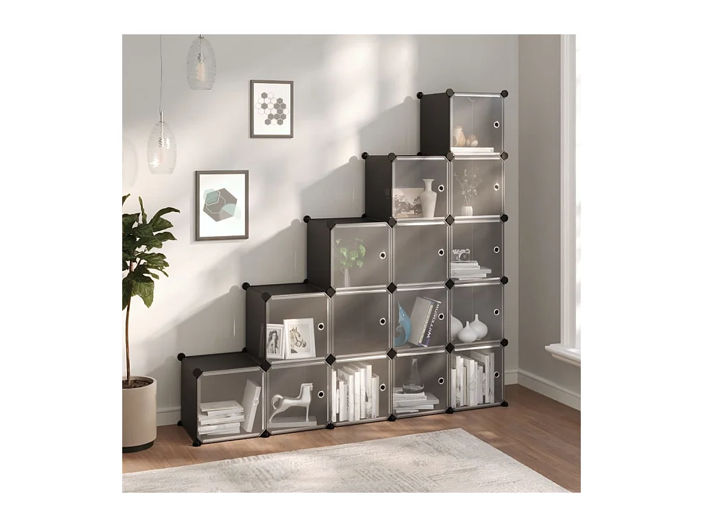 Cubes de rangement 15 pcs avec portes Noir PP