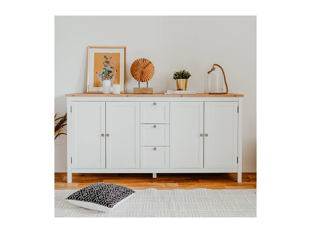 Skandinavisches Buffet mit Stauraum 180cm SKADAR aus handwerklicher Eiche und Weiß