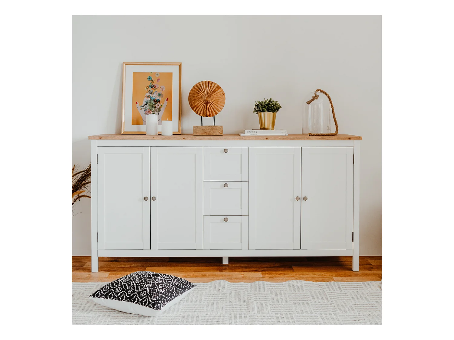 Skandinavisches Buffet mit Stauraum 180cm SKADAR aus handwerklicher Eiche und Weiß