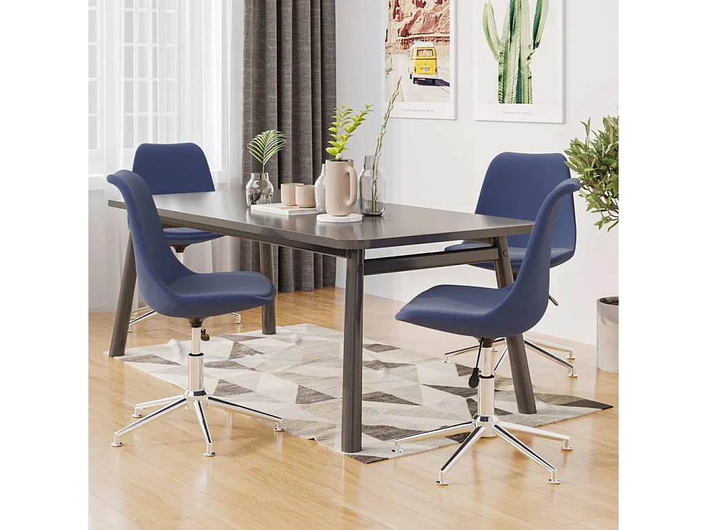 Chaises à manger pivotantes lot de 4 bleu tissu