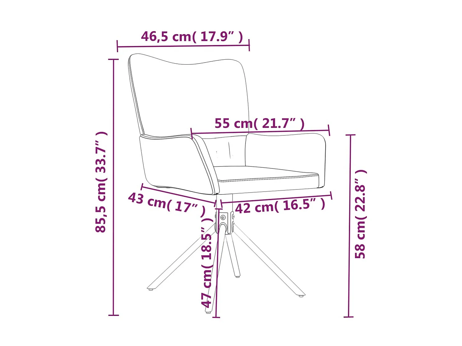 Chaises pivotantes à manger lot de 2 Rose Velours