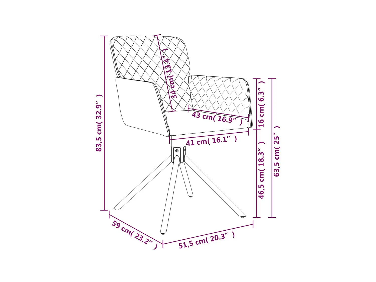 Chaises pivotantes à manger lot de 2 Rose Velours