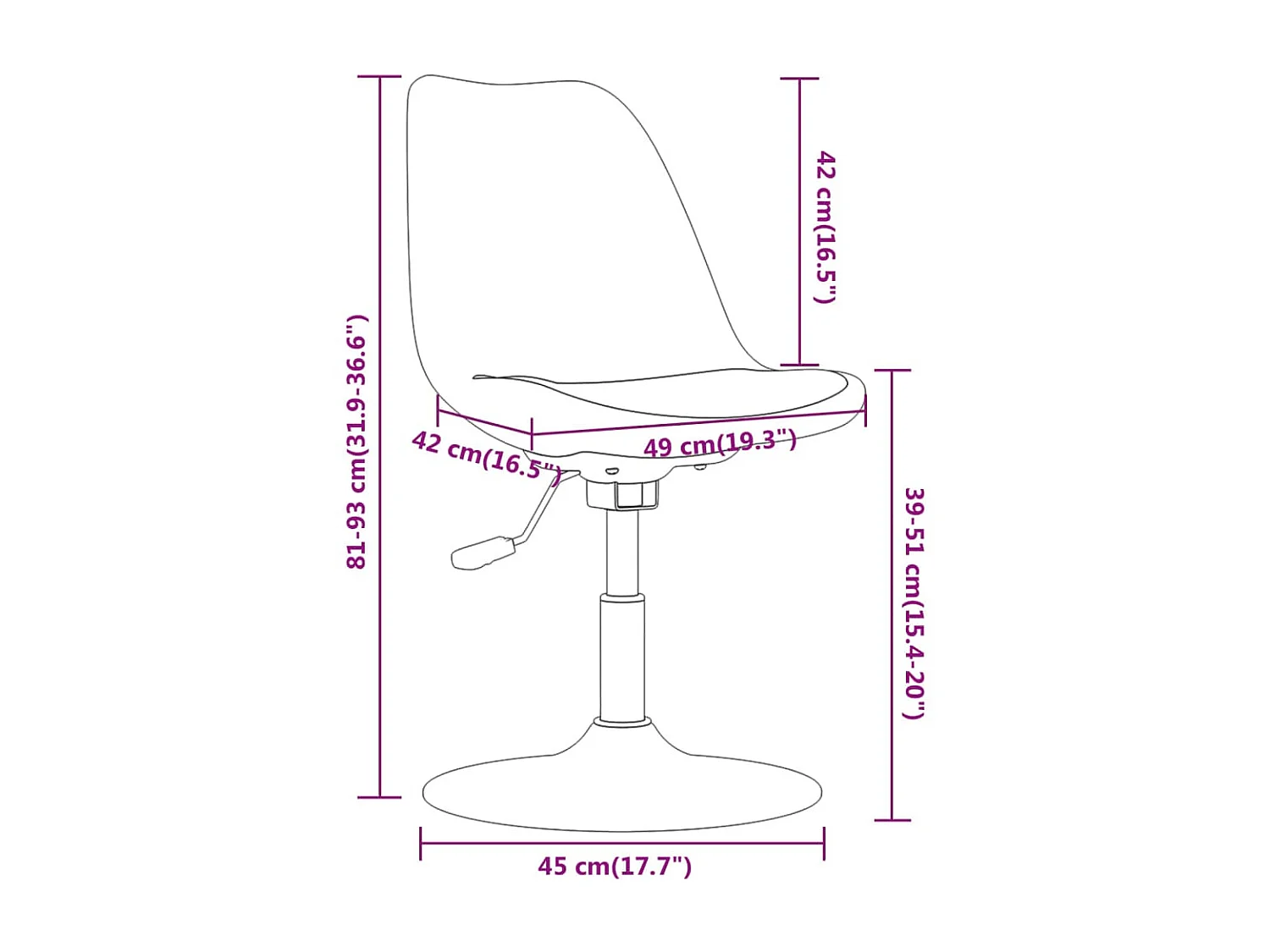 Chaises pivotantes à manger lot de 4 violet tissu