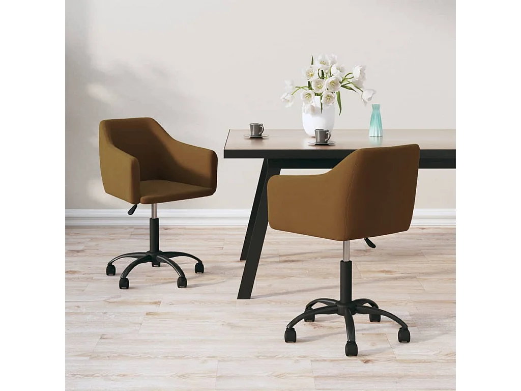 Draaibare eetkamerstoelen set van 2 Bruin Fluweel