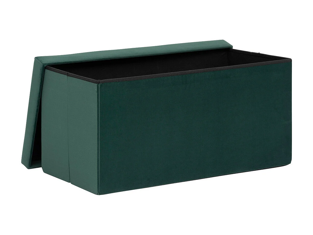 2 en 1 Pouf pliant double et coffre de rangement Velours Vert cèdre 76 x H 38 cm