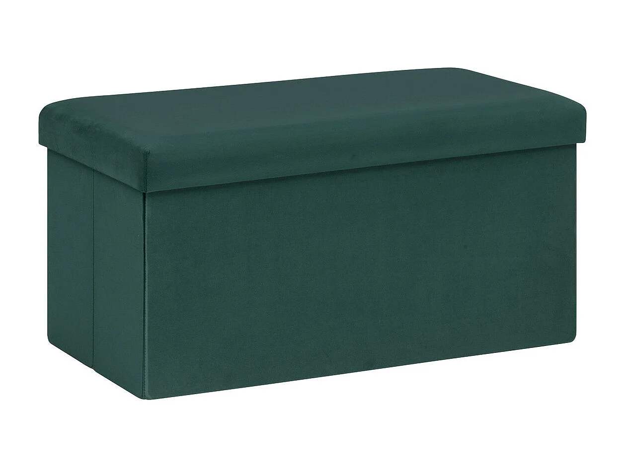 2 en 1 Pouf pliant double et coffre de rangement Velours Vert cèdre 76 x H 38 cm