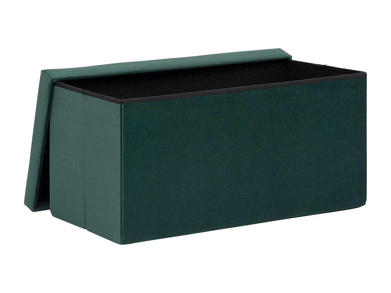 2 en 1 Pouf pliant double et coffre de rangement Velours Vert cèdre 76 x H 38 cm
