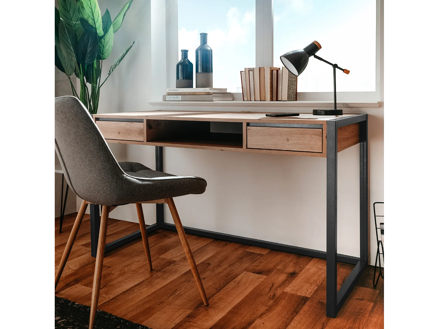 Bureau industriel bois et noir KOTOR