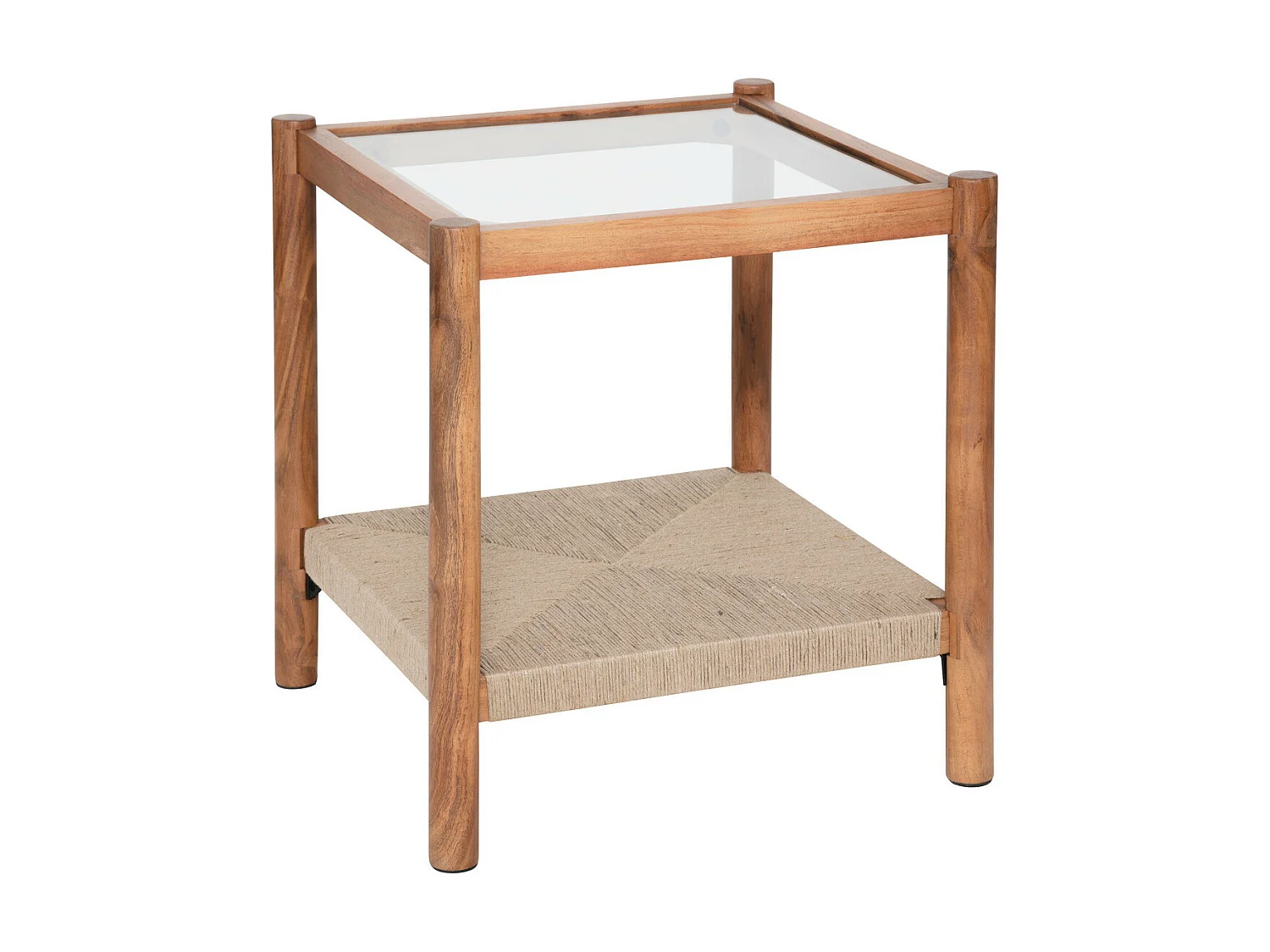 Table d'appoint en Bois, Jute et Verre trempé 50 x 50 cm