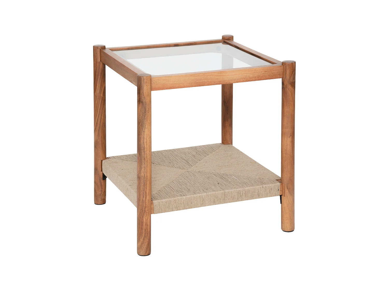 Table d'appoint en Bois, Jute et Verre trempé 50 x 50 cm