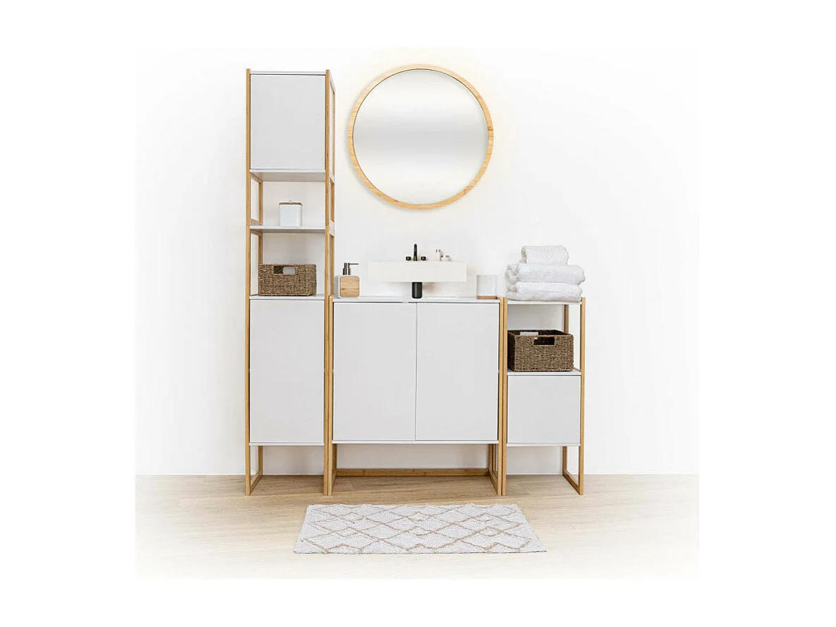 Móvel de banheiro Natureo com 1 porta e prateleira, bambu/branco, 33x80x33 cm