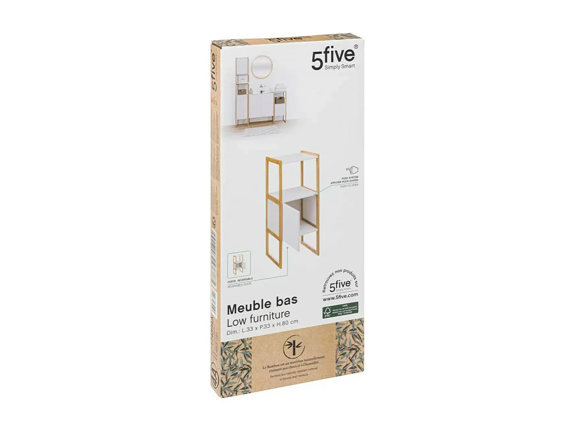 Móvel de banheiro Natureo com 1 porta e prateleira, bambu/branco, 33x80x33 cm