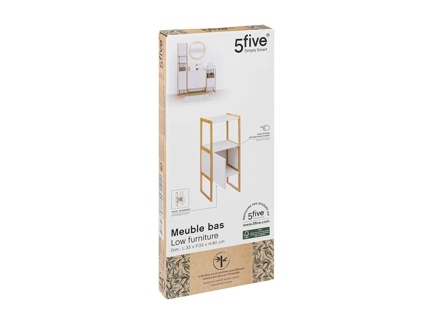 Meuble de rangement en Bambou et Bois Blanc 1 Porte H 80 cm