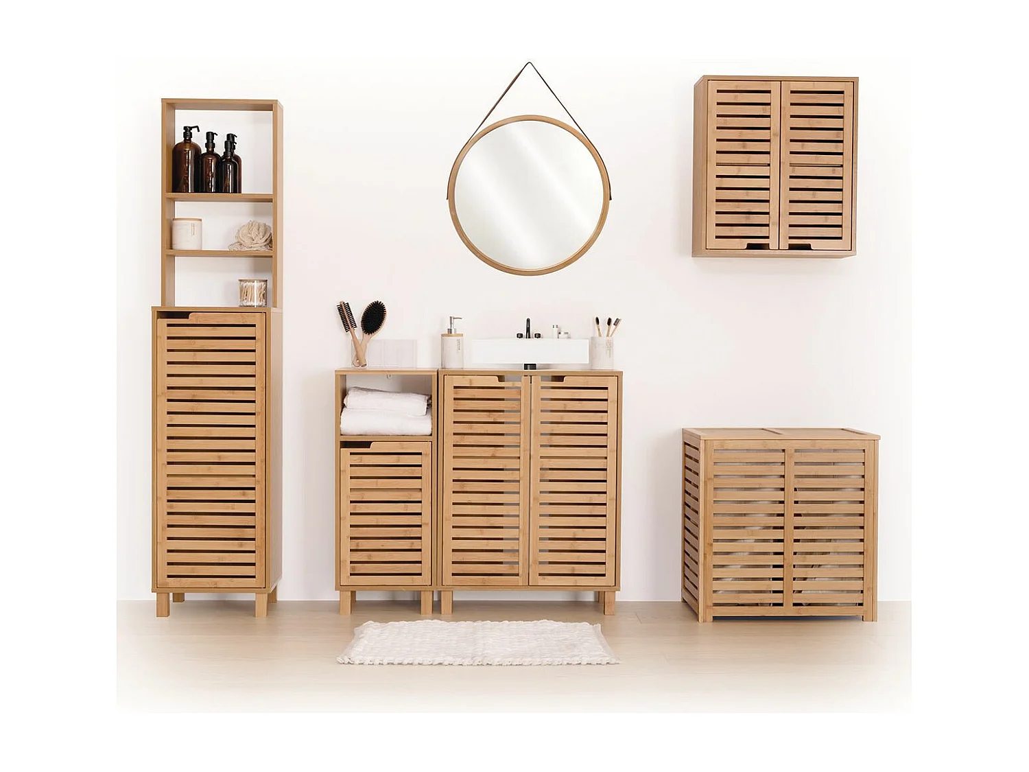 Meuble de rangement Colonne en Bambou 1 Porte H 168 cm