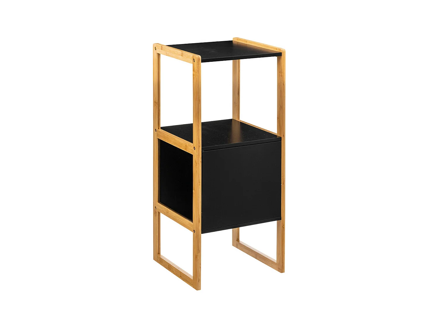 Meuble de rangement en Bambou et Bois Noir 1 Porte H 80 cm