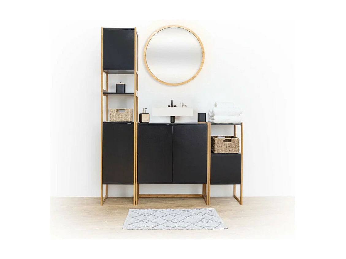 Meuble de rangement en Bambou et Bois Noir 1 Porte H 80 cm
