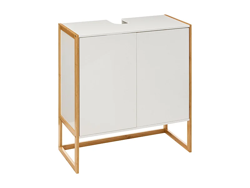 Meuble sous lavabo en Bambou et Bois Blanc 2 Portes H 80 cm