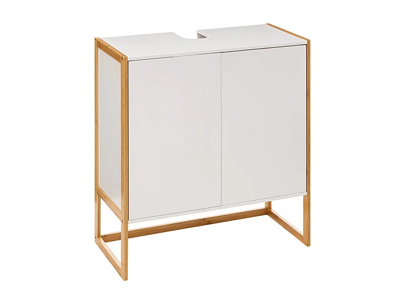 Meuble sous lavabo en Bambou et Bois Blanc 2 Portes H 80 cm